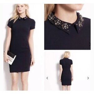 Ann Taylor Women's 4P Darling Navy Embellished Jewel Collar Dress